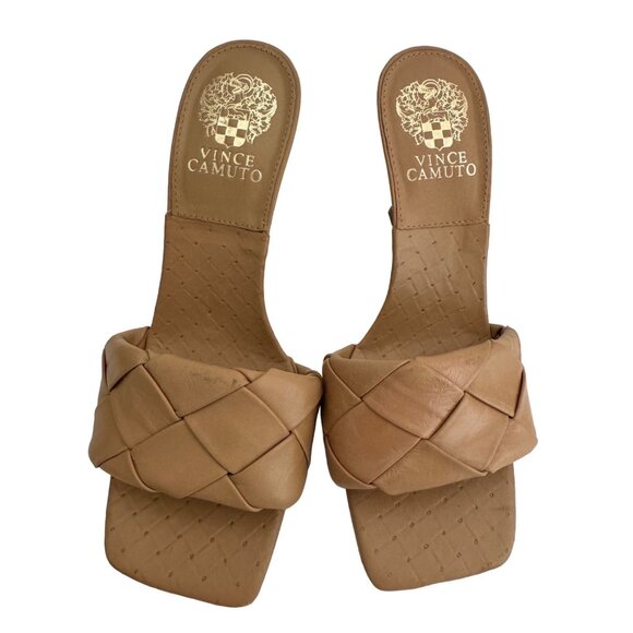 Vince Camuto Brelanie Sandals Slides Tan Size 8M  Leather 3 1/2 - Picture 2 of 9